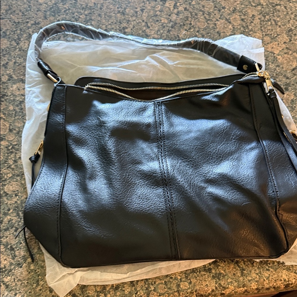NEW Elegant Black Leather Women's Slouch Purse Bag